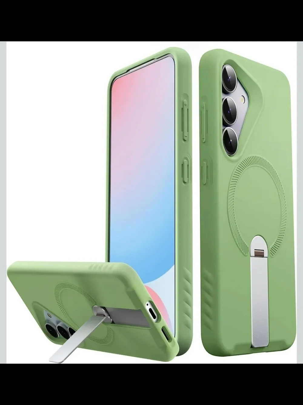 Samsung Galaxy S25 Plus Silicone Phone Case with Metal Kickstand - Green